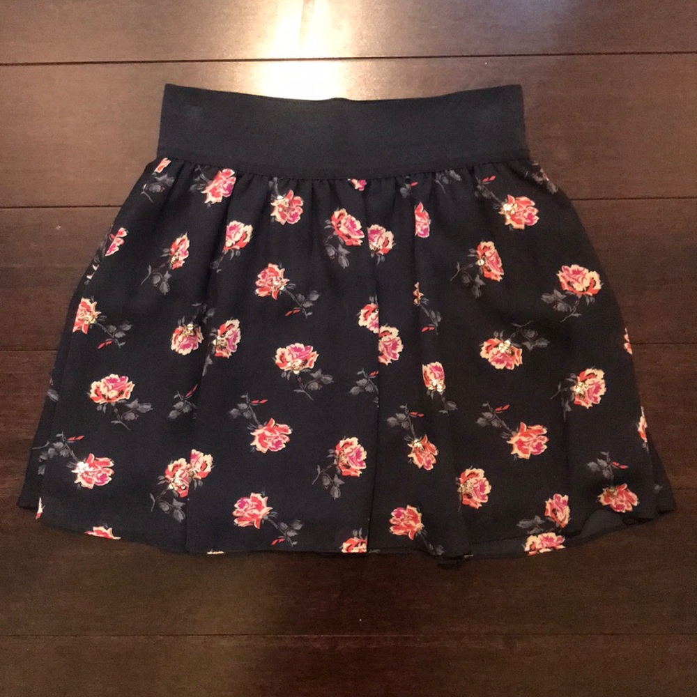 High Waisted Navy Floral Skirt